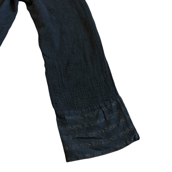 Raquel Allegra Black Gauze Pull-On Pants Contrast Trim Wide Leg Size 2 Large - Picture 9 of 10
